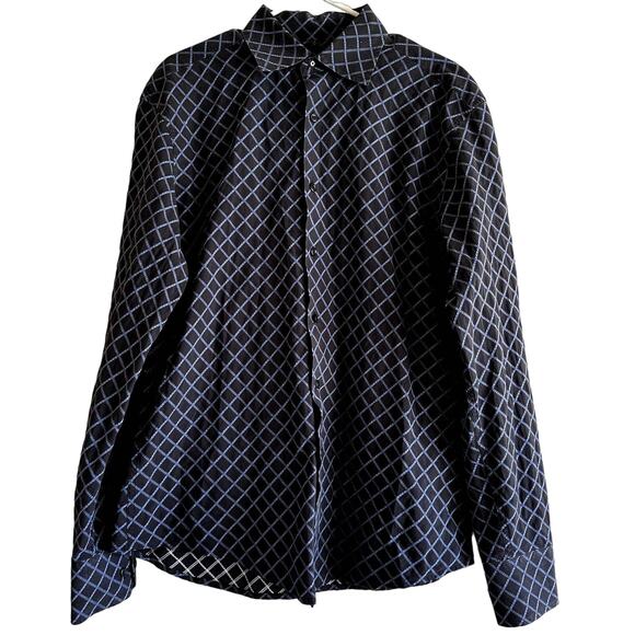 Ben Sherman Casual Button Down Shirt Grid Print Collared 100% Cotton Blue Large - Picture 1 of 5